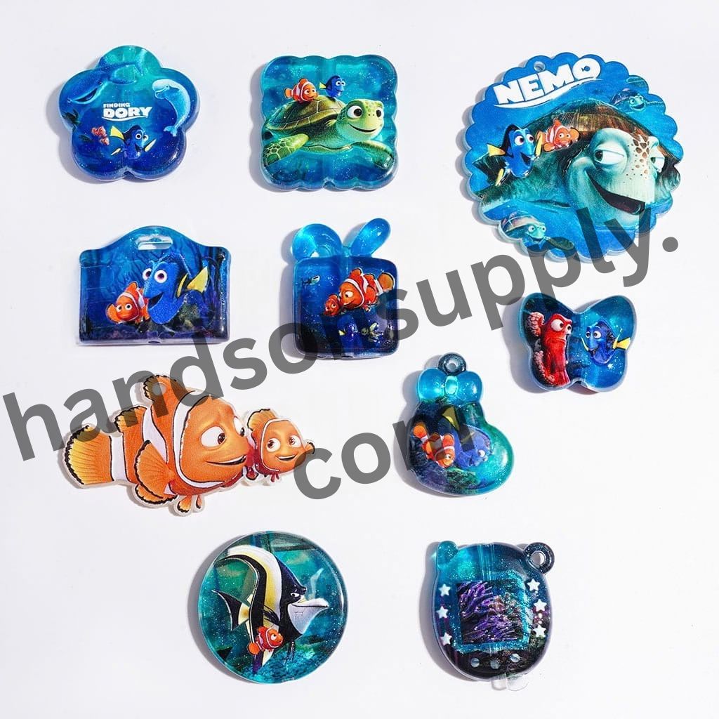 Adorable Blue Tang and Clownfish Cartoon Characters, Marine Life Blue Series Acrylic Beads and Pendants, Random Mix