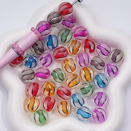 Clear Acrylic Beads Cute Pumpkin Swirl Design with Colorful Shiny Stripes, 16MM, Random Mix