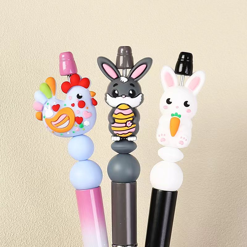 3D Cute Rabbit & Rooster Easter Character Series Silicone Focal Beads Random Mix