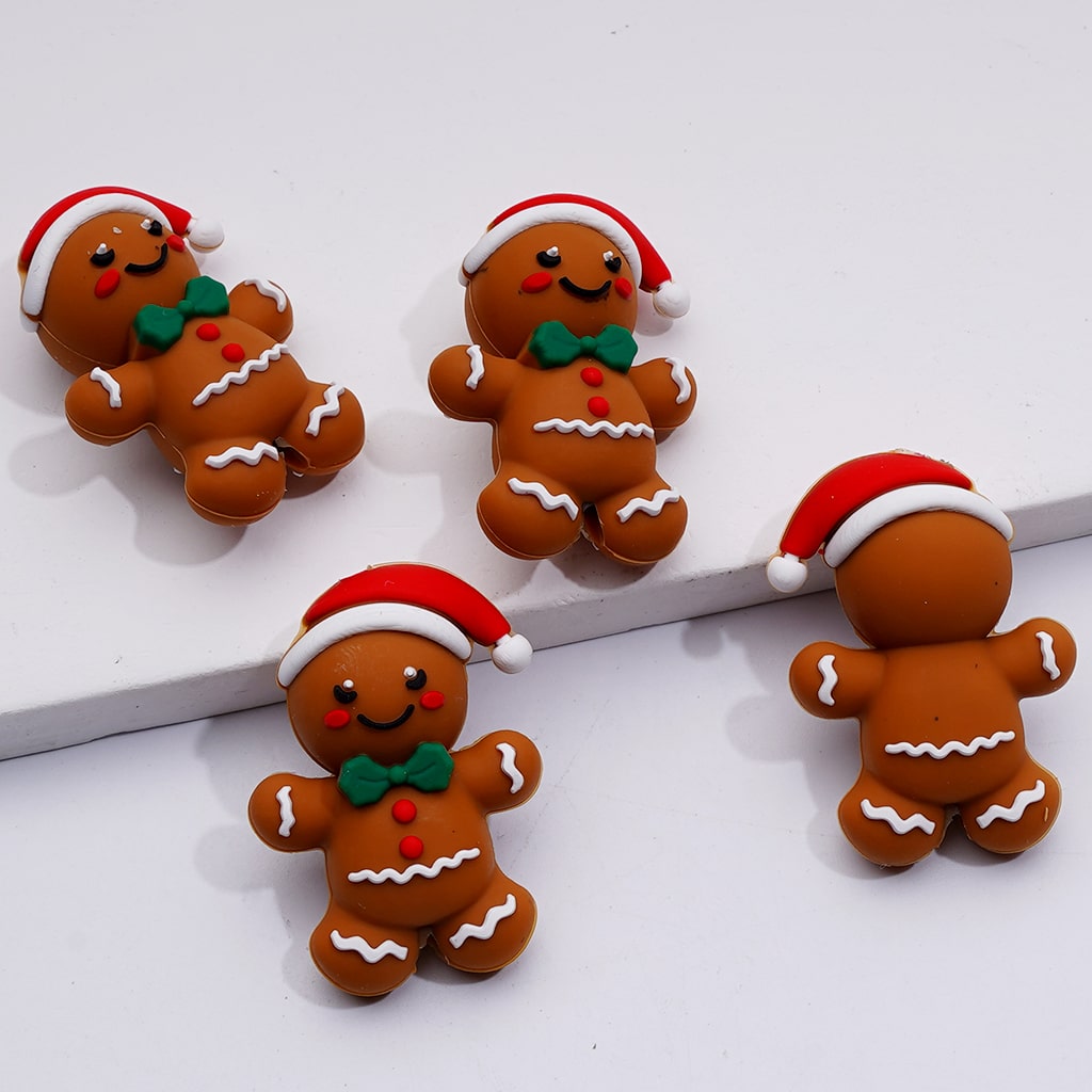 3D Cute Penguin Gingerbread Father Christmas's Head Tree Snowman Christmas Series Silicone Focal Beads