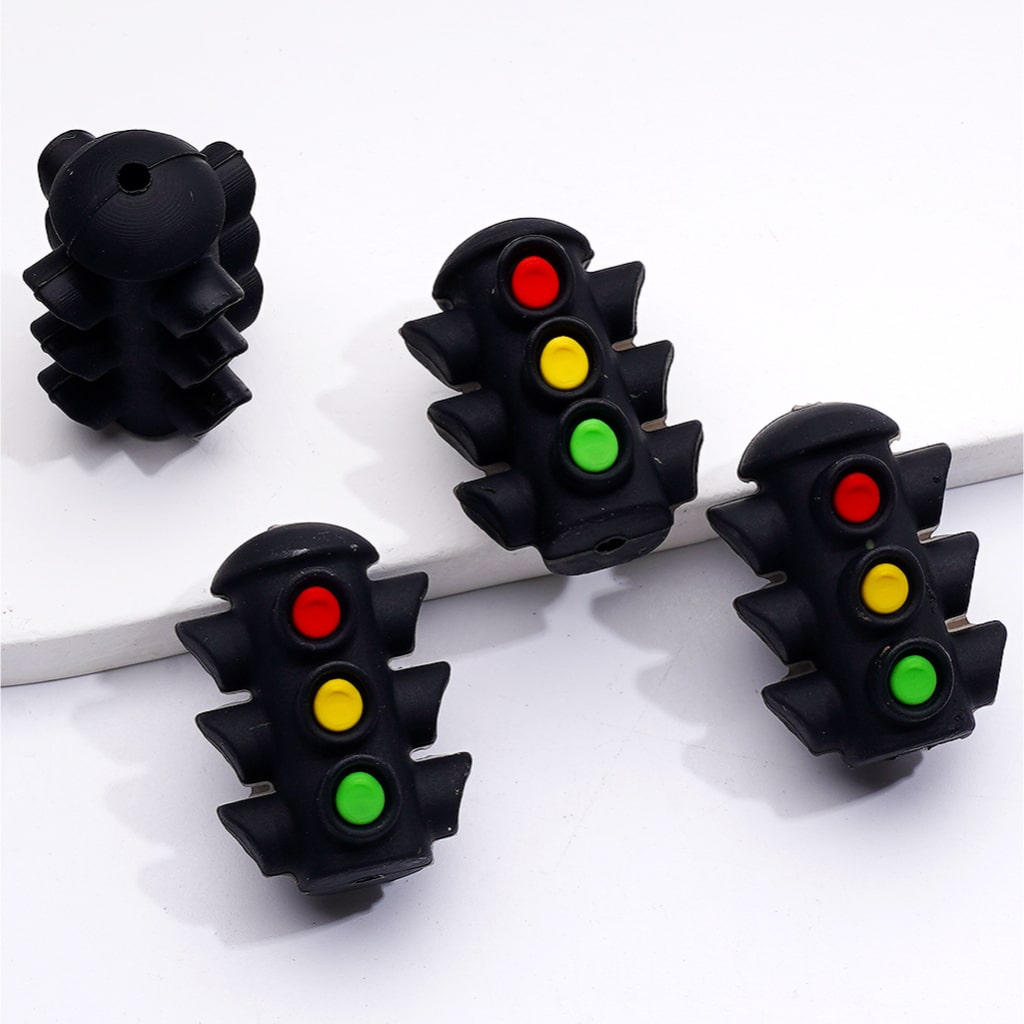 3D Mini School Theme with Traffic Light and Sun Design Silicone Focal Beads