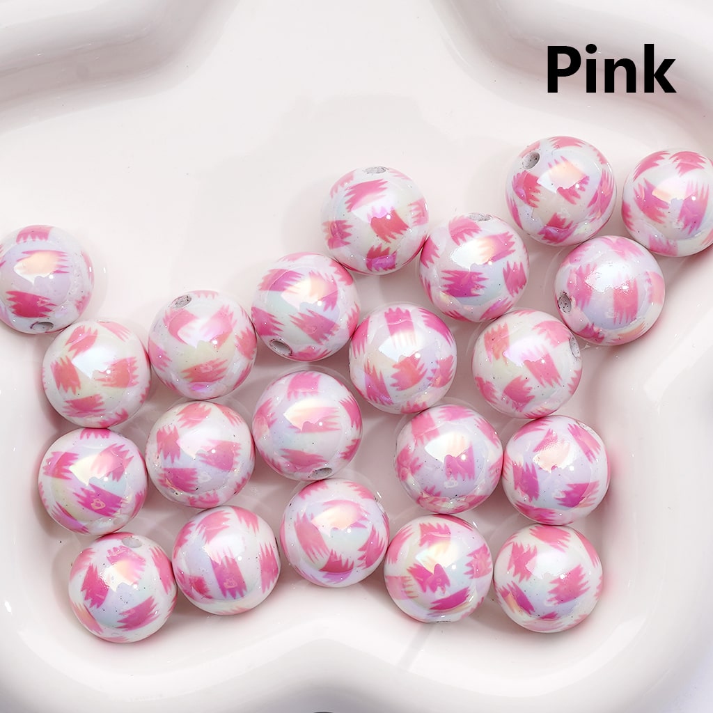 UV Coated Abstract Pen Brush Print Multi-Color Round Acrylic Beads 16mm (Single Color is available for 200pcs(Whole Bag))