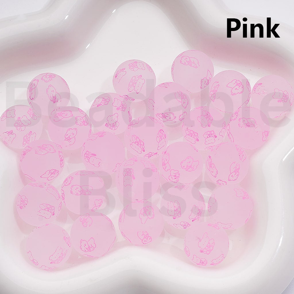 Adorable Character Frosted Round Design Cute Cat Character & Pochacc Print Acrylic Beads 16MM (Single Color Is available for 200pcs(Whole Bag))