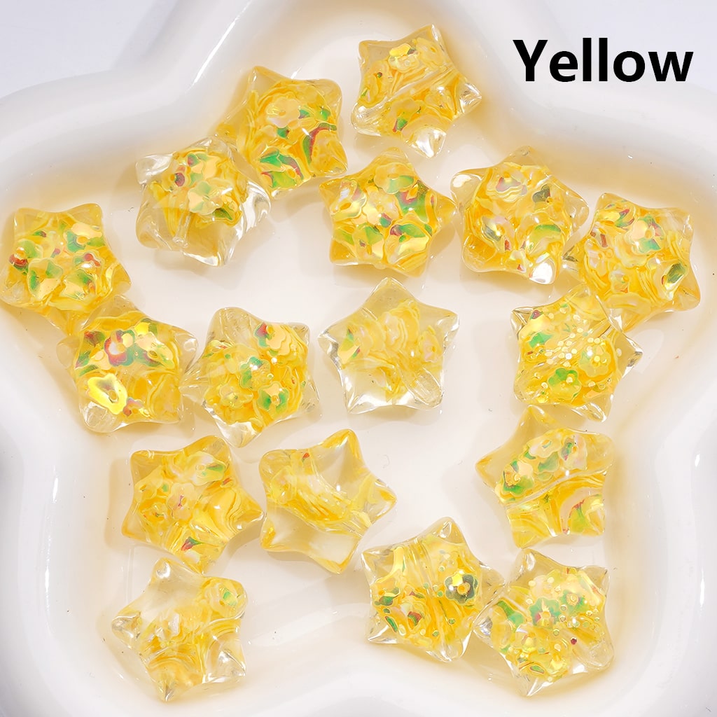 Star Shape with Mini Colorful Flower Flakes Clear Acrylic Beads 22MM (Single Color is available for 200pcs(Whole Bag))