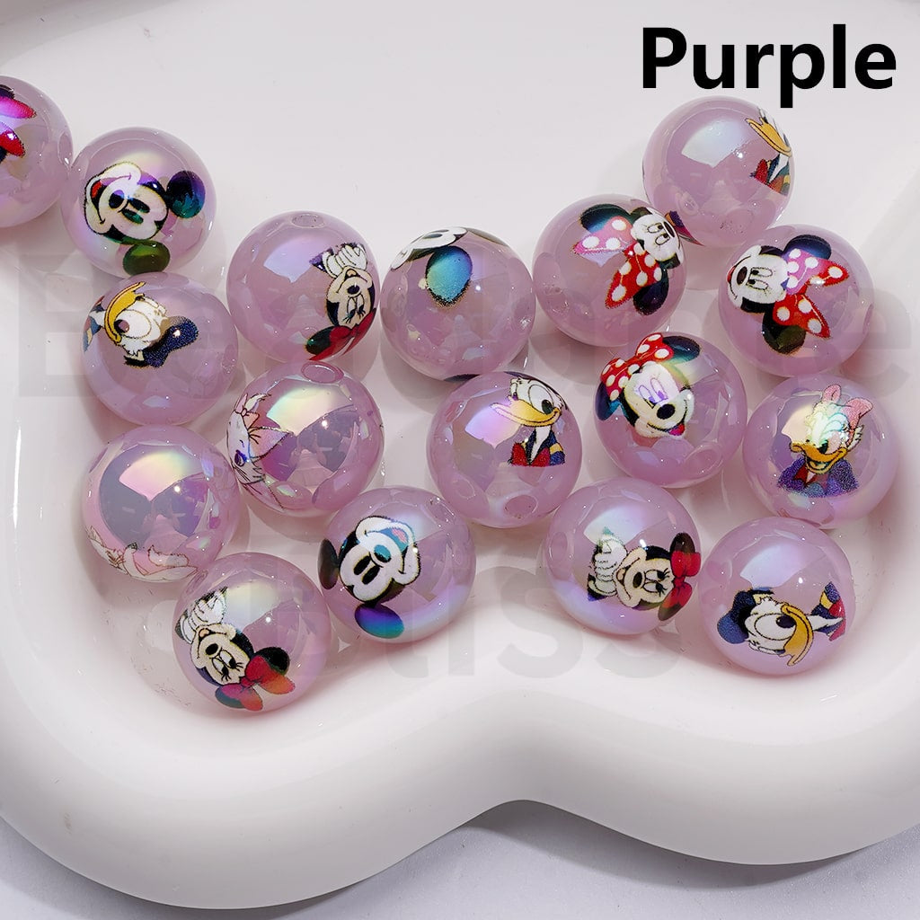 Jelly Color Cute Classic Animation Cartoon Micke Minni Mouse Donal Dais Duck Mari Cat UV Coating Round Acrylic Beads 16MM (Single Color is available for 200pcs Whole bag)