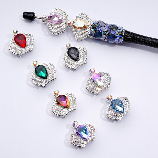 Sparkling Silver Alloy Crown Beads – Mini AB & Bold Colorful Water Drop Rhinestones – Approx. 24×23MM – Assorted Mix