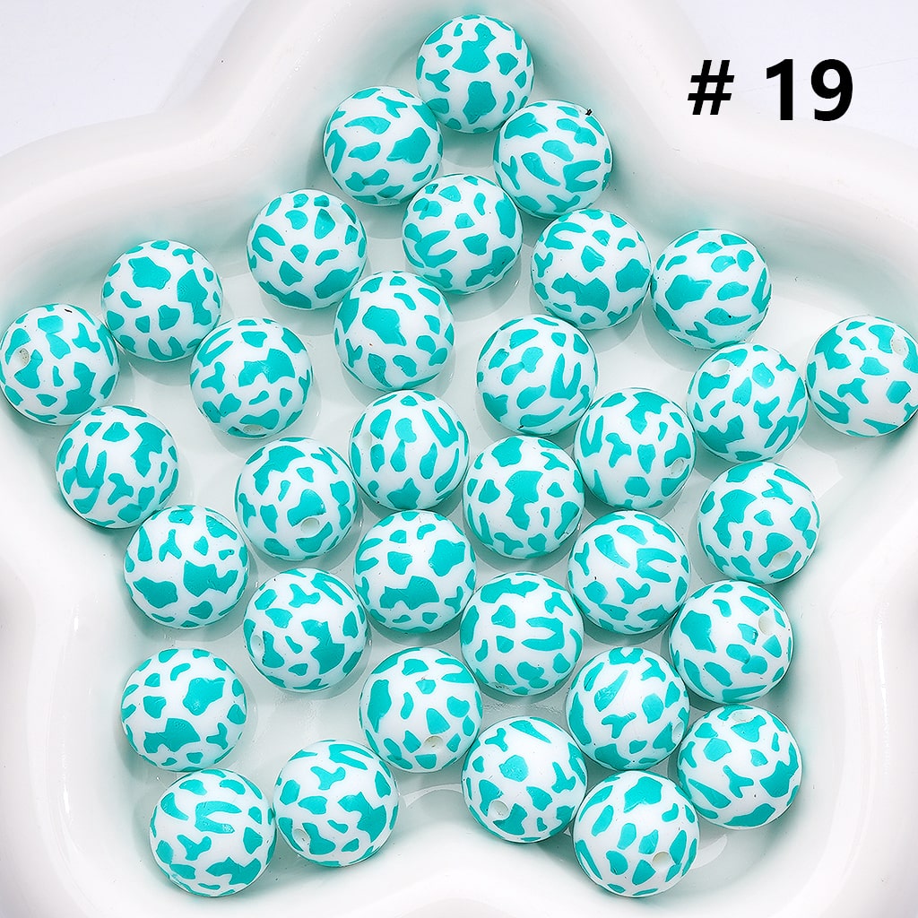 Cow Print Multicolor Design Style Z-00276 Silicone Beads 15MM