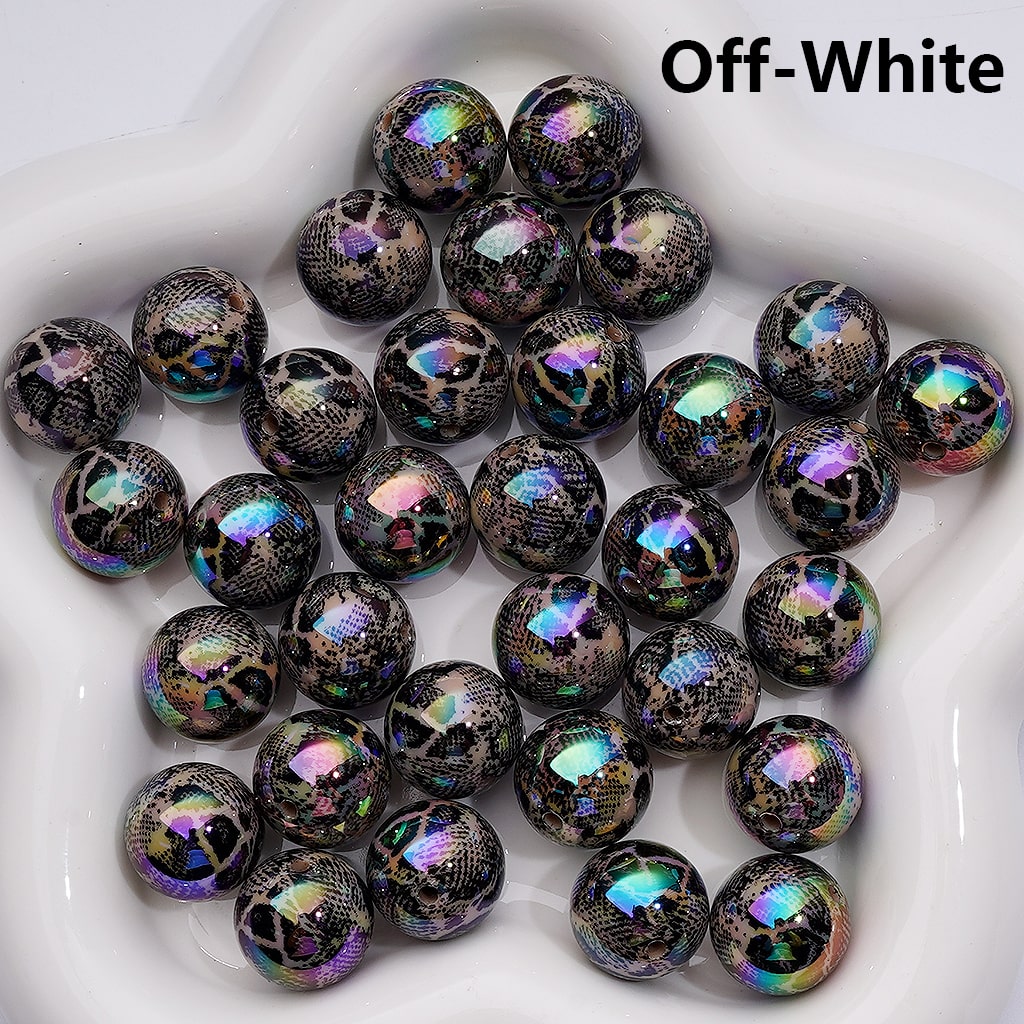 UV Coating Black Spots Prints Abstract Irreugal Round Acrylic Beads in Solid Color, 16MM