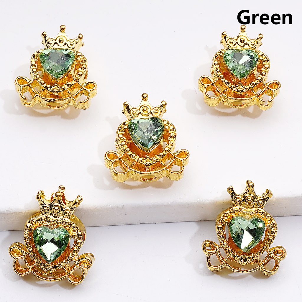 Shiny Gold Alloy Beads Heart with Crown Design 14*16MM Rhinestone Accents