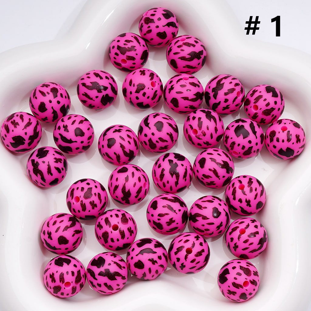 Cow Print Multicolor Design Style Z-00276 Silicone Beads 15MM