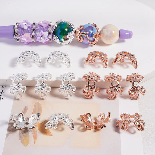 Fancy Bead Cages with Bowtie, Alloy Bead Cap (They Fit 16MM Beads), Silver & Rose Gold