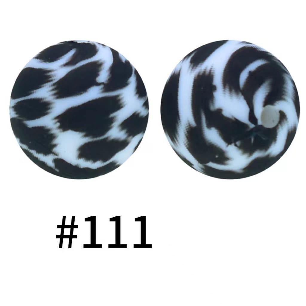 Adorable White Jaguar Printed Silicone Beads Number 111