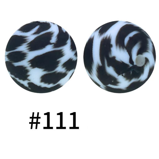 Adorable White Jaguar Printed Silicone Beads Number 111