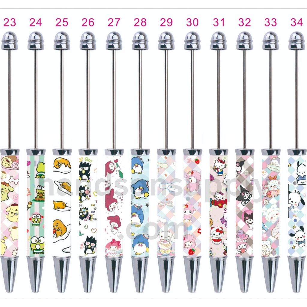 DIY Plastic Beadable Pens with Assorted Cartoon Design Prints, Random Mix