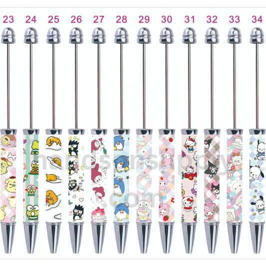 DIY Plastic Beadable Pens with Assorted Cartoon Design Prints, Random Mix
