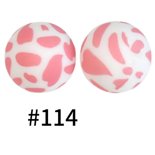Printed Pink White Pattern Silicone Beads Number 114