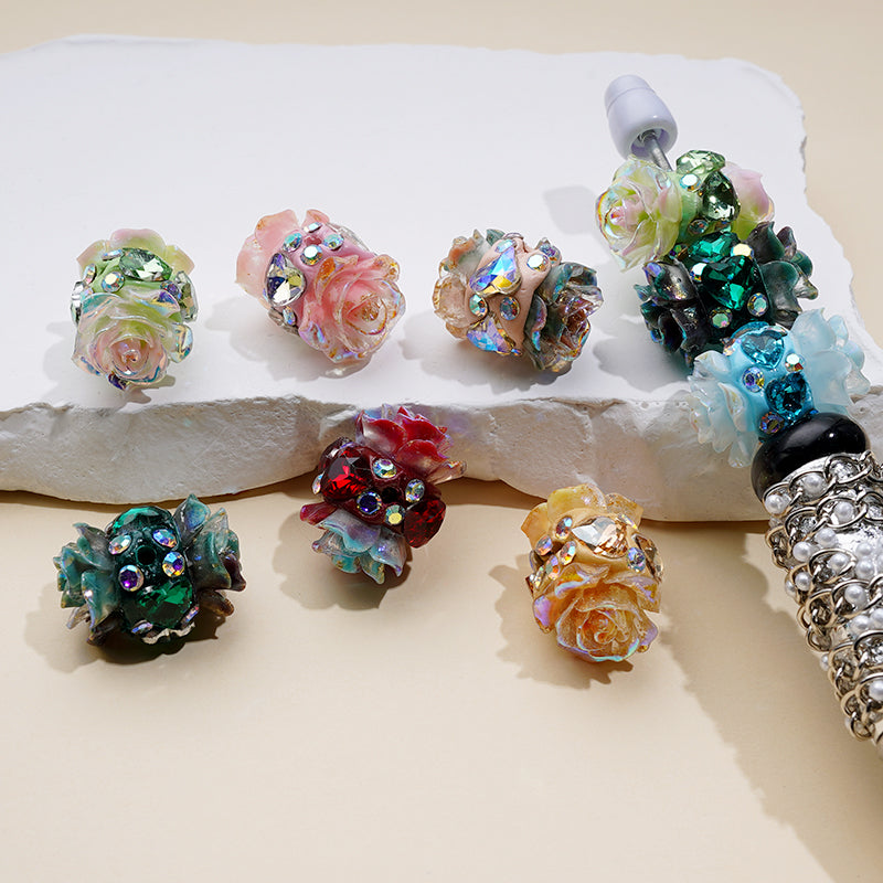 Shiny Flowers with Bling Bling Clear Heart Diamond Clay AB Rhinestones Beads Around 18*15MM, Random Mix