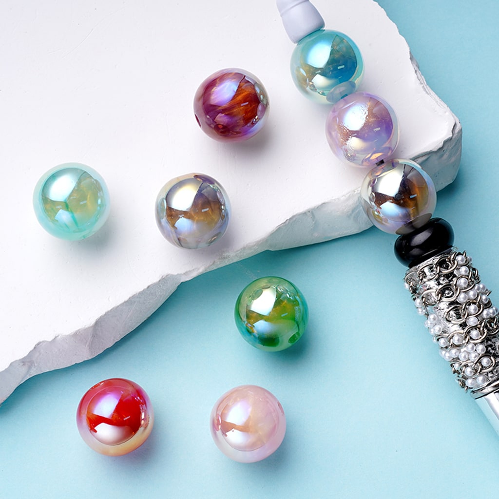 UV Finish Resin Beads with Marble Pattern Extra Glossy Random Mix 16mm