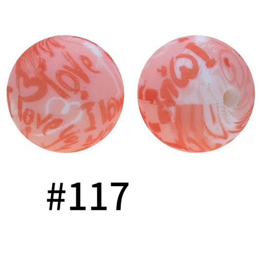 Printed I Love You Silicone Beads Number 117