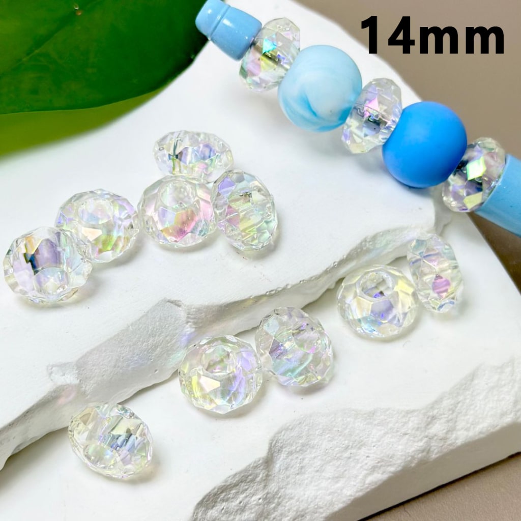 Clear Polyhedral Spacer Bling Bling Acrylic Beads with a Big Hole, 14MM