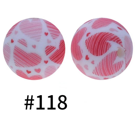 Printed Pink Hearts Silicone Beads Number 118