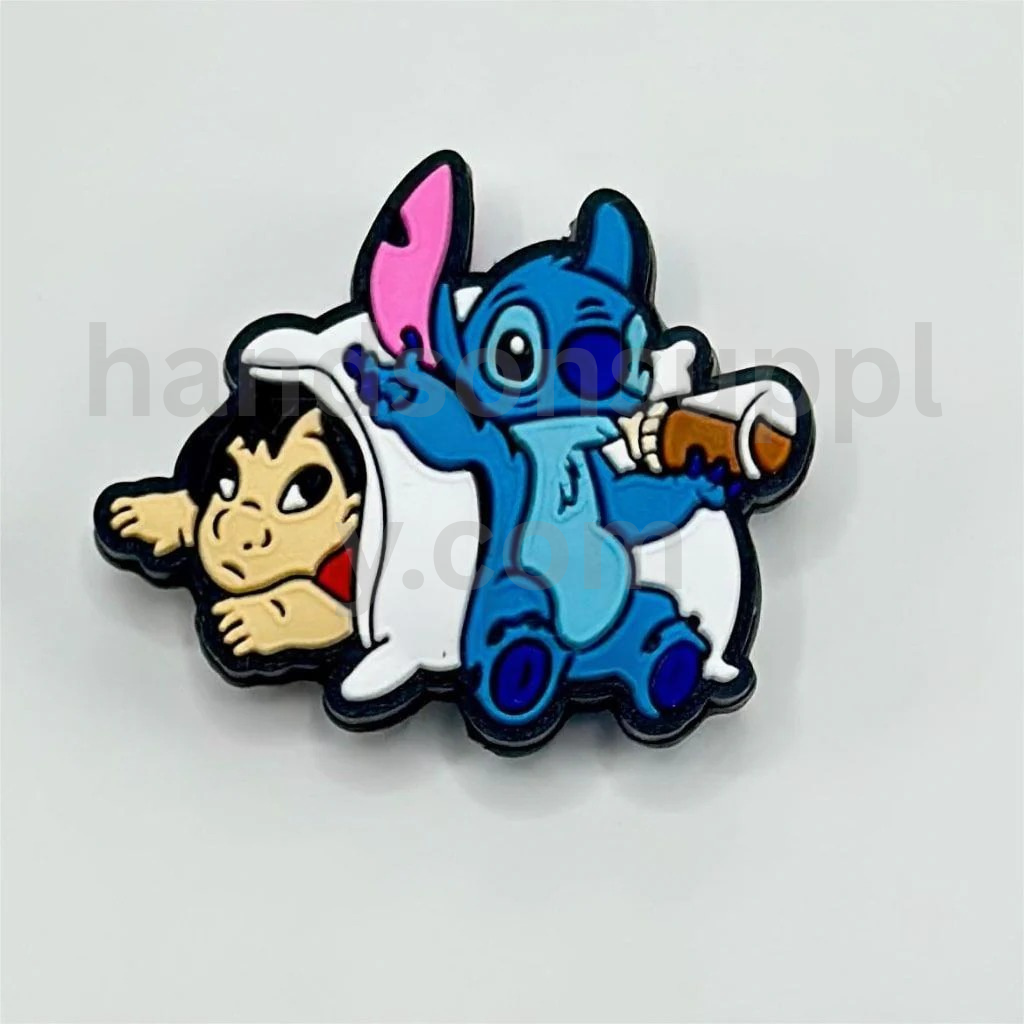 Stitc Character Leaning on Lila with Drink Theme Design Silicone Focal Beads
