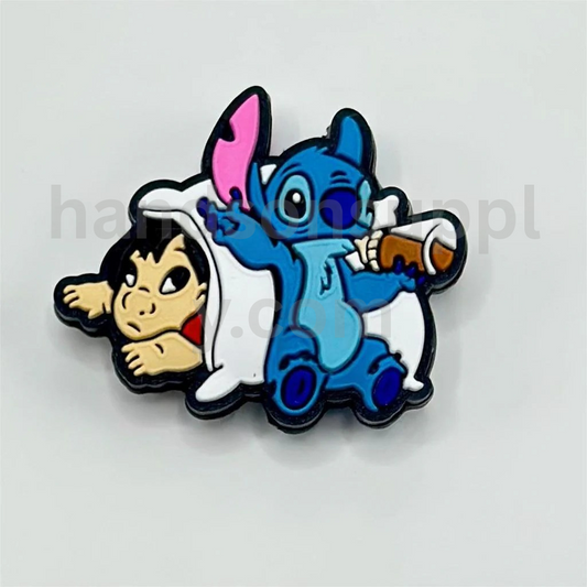 Stitc Character Leaning on Lila with Drink Theme Design Silicone Focal Beads