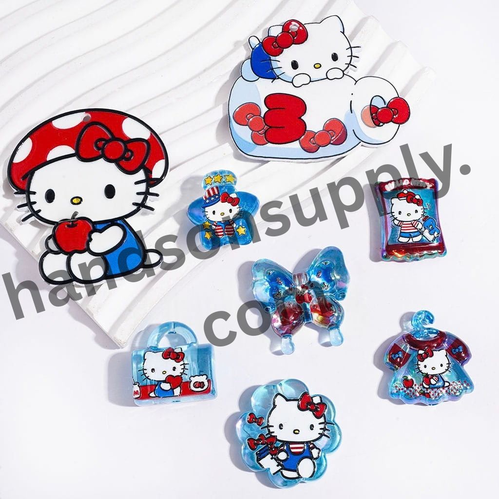 UV-Coated Adorable Blue Cat Character Playful Blue Series Acrylic Beads & Pendants, Multicolor Random Mix