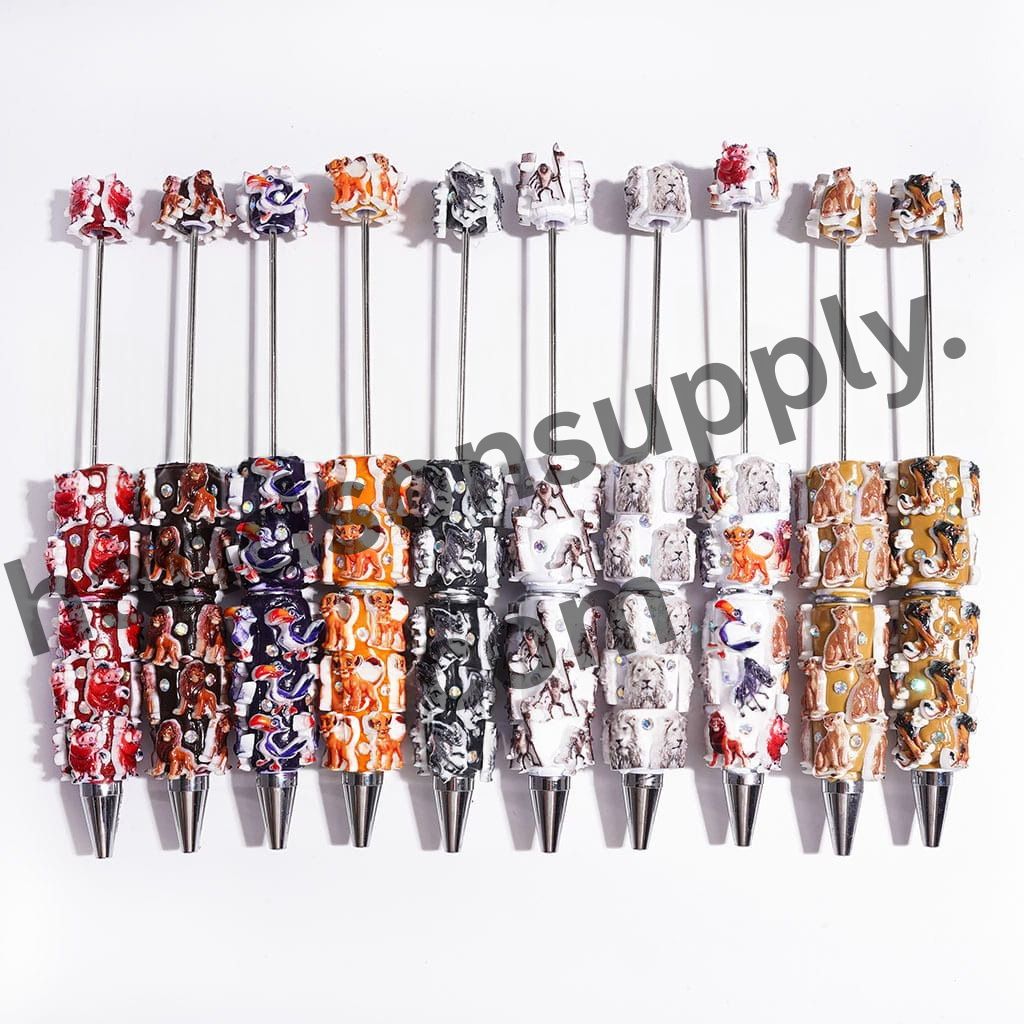 Iconic Lion Leader Character Series Design with Sparkling AB Rhinestones Beadable Clay Pens