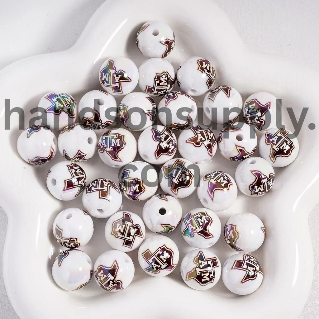 UV Coating American College Football Acrylic Beads, 16MM