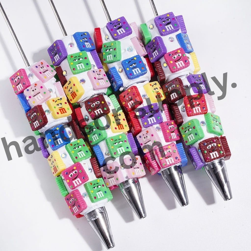 Sweet Square Candy Chip Design with Sparkling AB Rhinestones Beadable Clay Pens, Assorted Colors