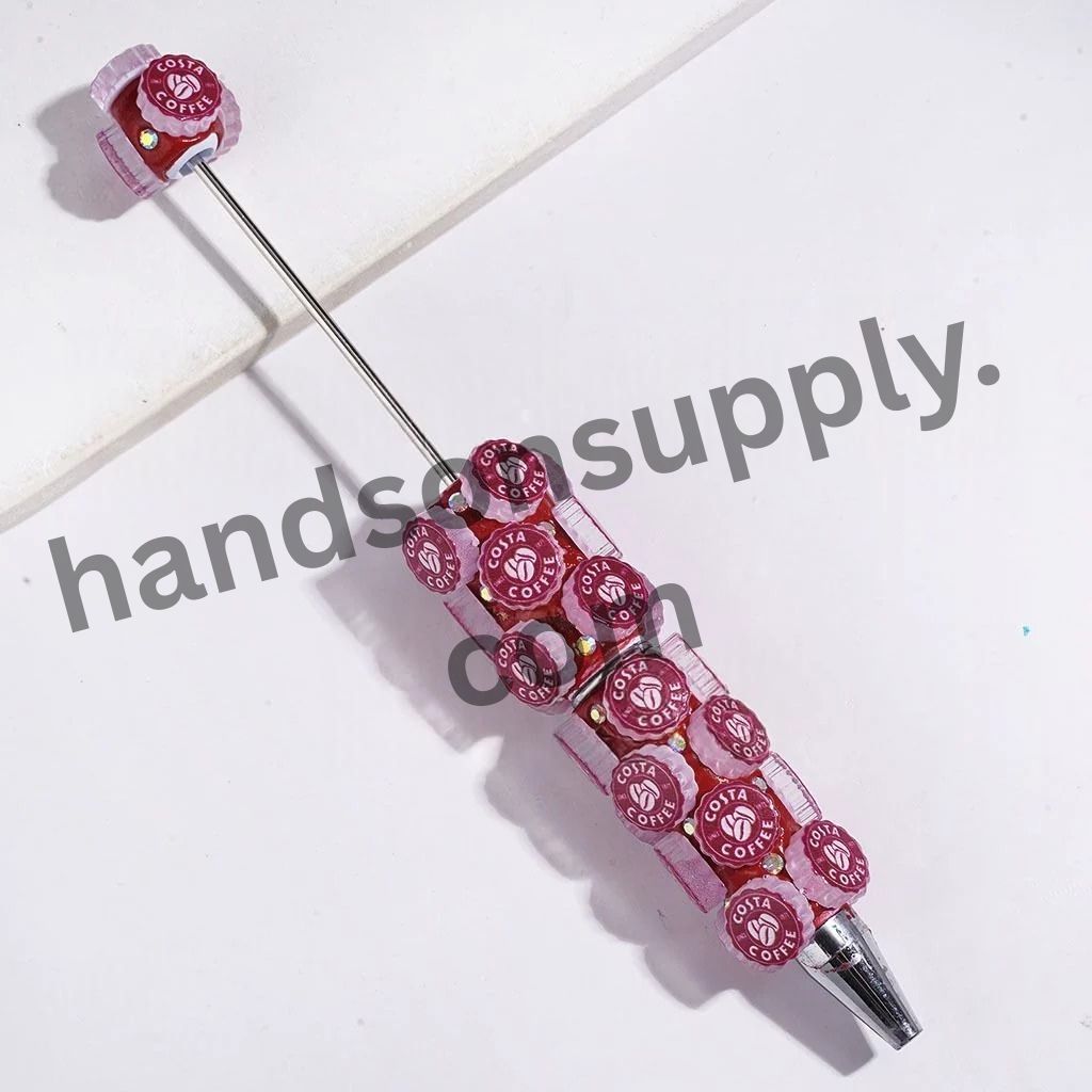 Cute Candy, Coffee, Soda & Fast-Food Drink with Bottle Cap Designs & AB Rhinestones Beadable Clay Pens, Multi-Color