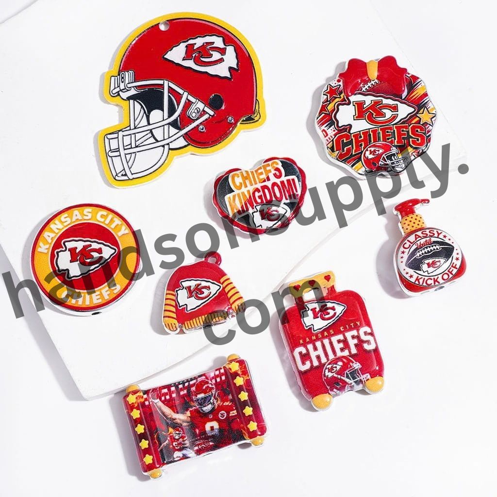 American Football Kansas City Team Series Silver Border Acrylic Beads & Pendants, Random Mix