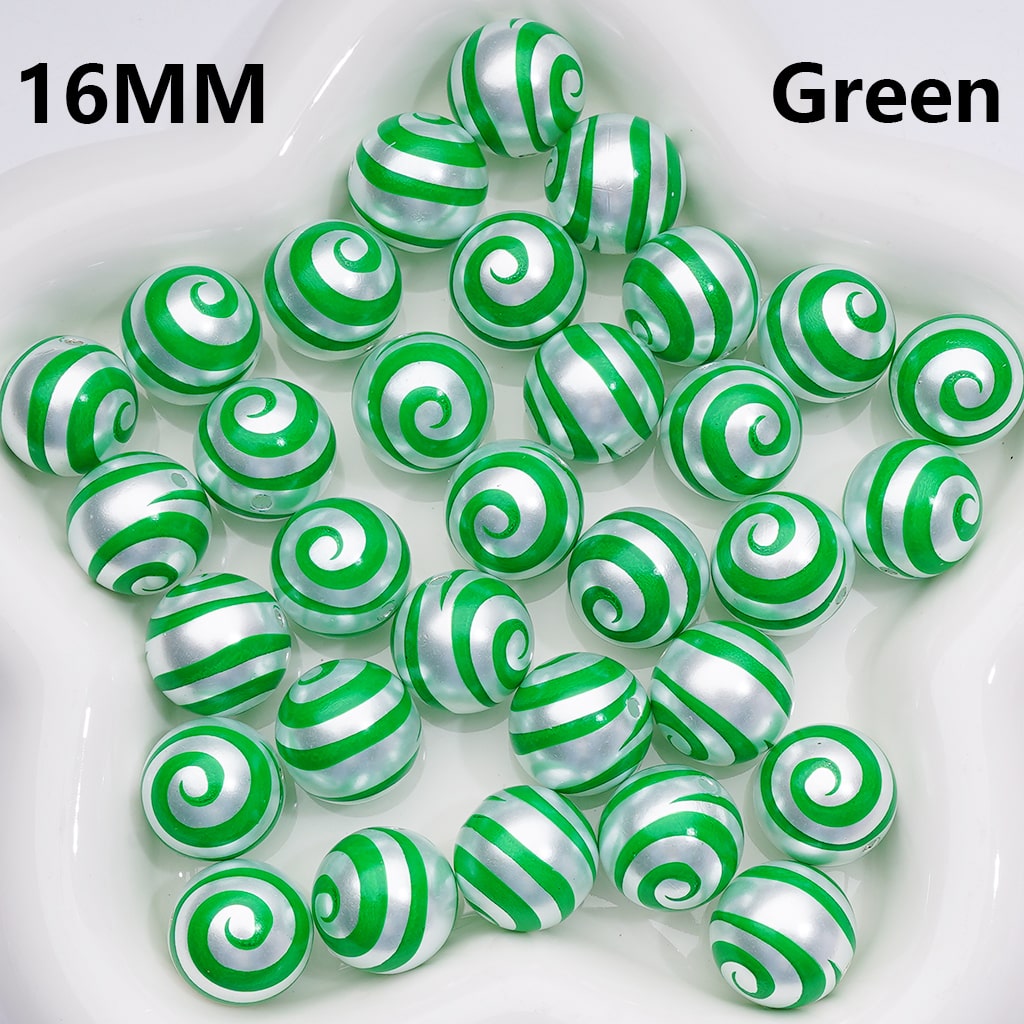 Shiny Silver Multi-Color Swirl Lolipop Round Stripes Acrylic Beads, 16MM