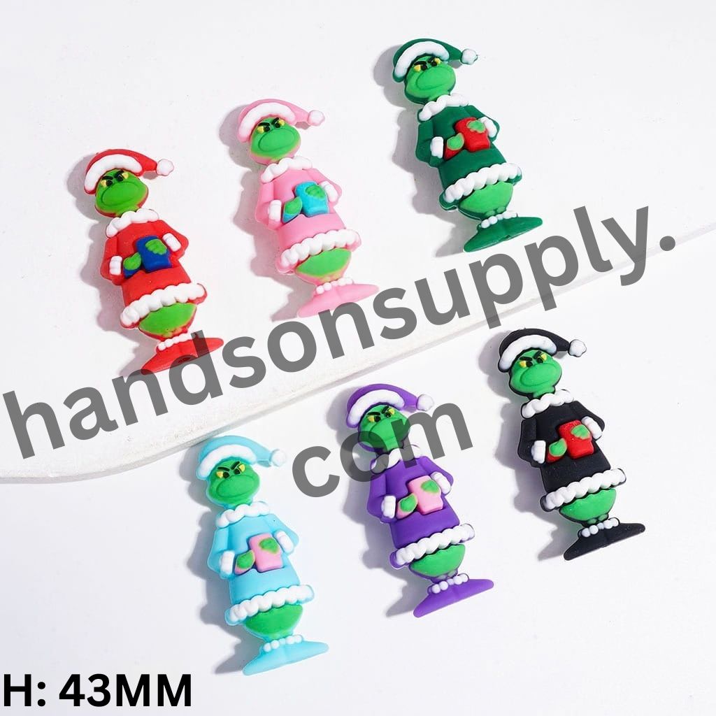 3D Festive Christmas Green Character in Pajamas Holding Gift Box Silicone Focal Bead, 43MM, Multicolor