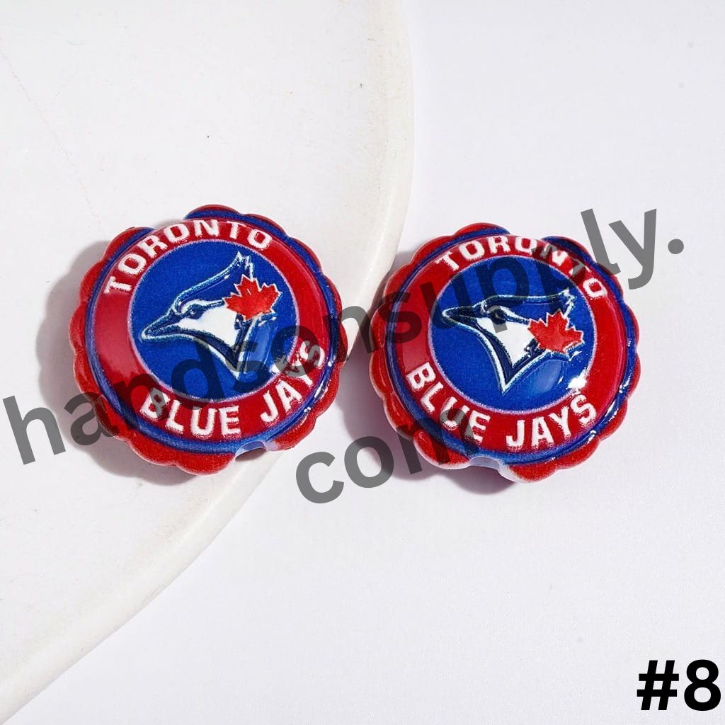 Sporty American Baseball Team Logo Series with Round Shaped with Wavy Border Acrylic Beads, 23*25MM