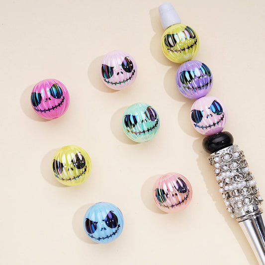 Jac Face Christmas Halloween Pumpkin UV Coating Round Acrylic Beads, Random Mix, 16MM