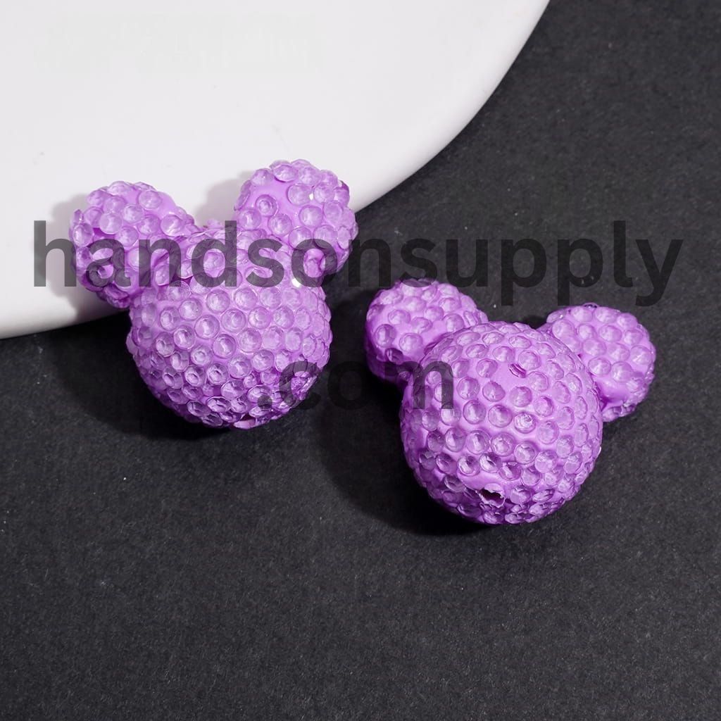 Vibrant Neon Colorful Mouse Head Shape with Sparkling Rhinestone Clay Beads 22*23MM, Multi-Color (Please Read Description)