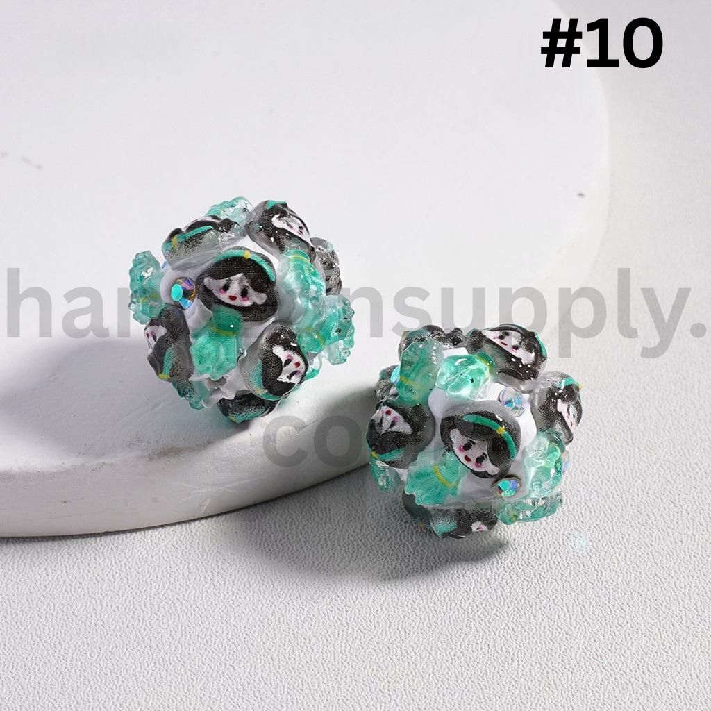 Cute Disney Royal Girl Snow Whit Mermai Tian Rapunze Auror Cinderell Arie with AB Rhinestones Round Clay Beads 20MM