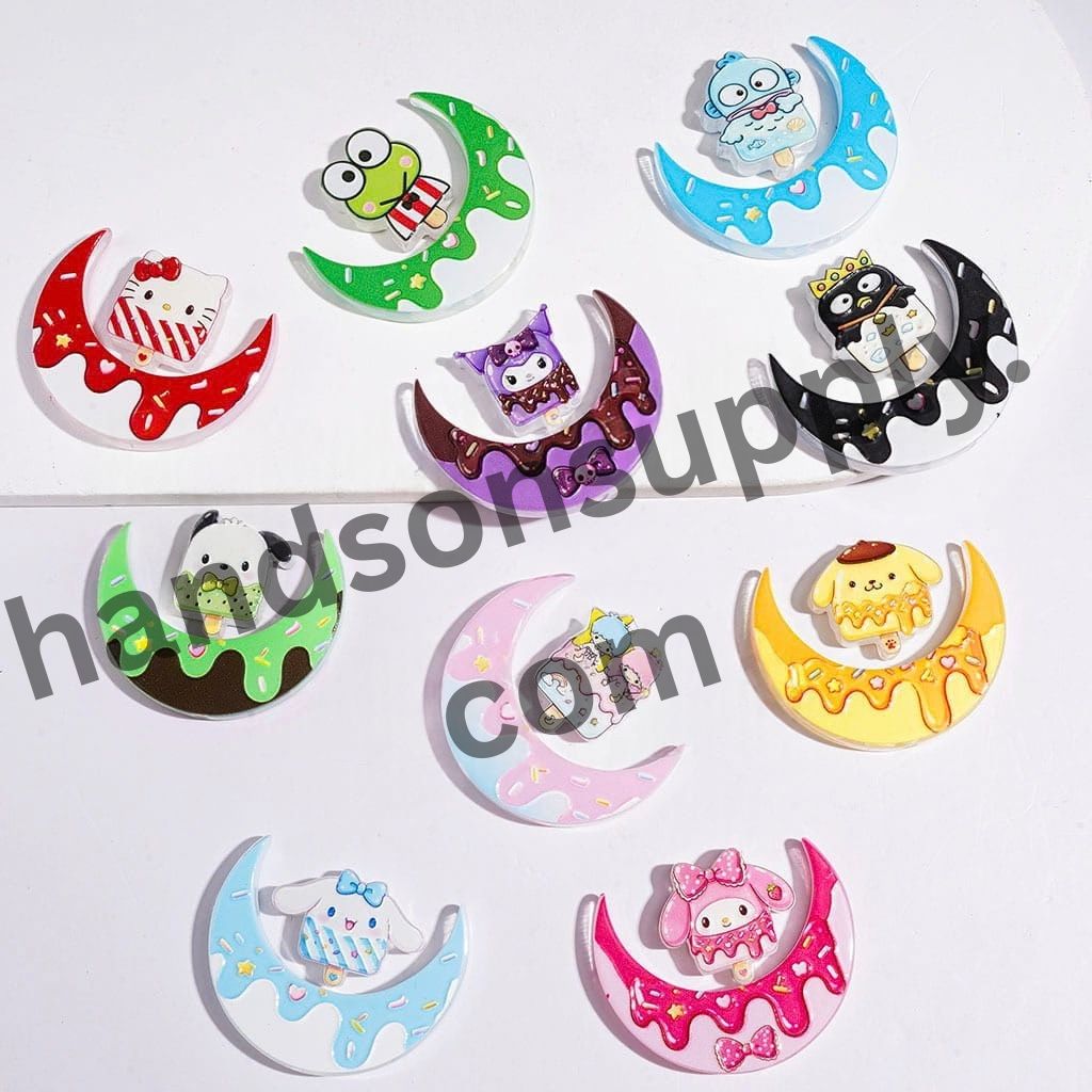 Sweet Dripping Crescent Moon & Ice Cream Treat Cartoon Character Collection Dessert Theme Acrylic Beads, Multicolor, Random Mix