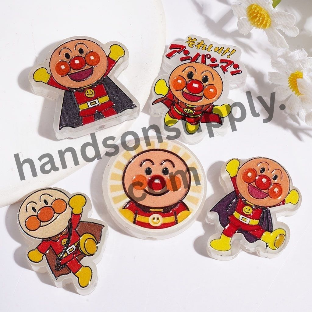 Cheerful Fun Design Bread Superhero Character Series Acrylic Beads, Random Mix