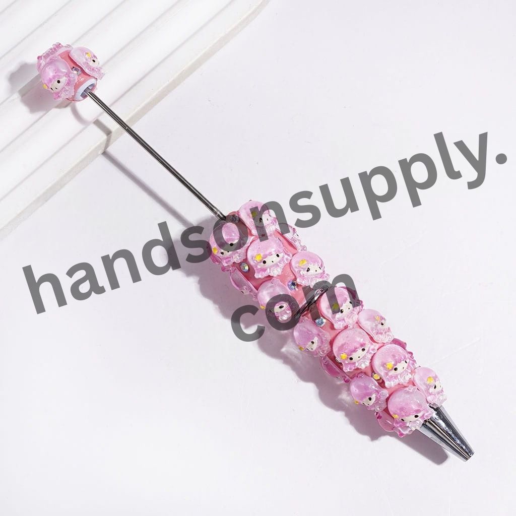 Cute Twin Double Star Character with Sparkling AB Rhinestones Pink & Turquoise Beadable Clay Pen