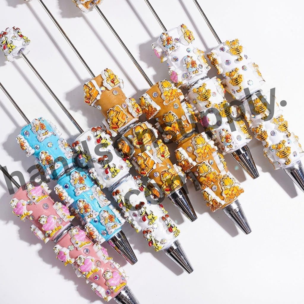 Adorable Lazy Sleepy Cat & Gentle Pet Dog Character Designs with Sparkling AB Rhinestone Beadable Clay Pens