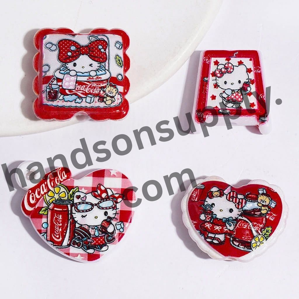 Adorable Cat in Soft Soda Drink Character Series Red & White Beverage Theme Acrylic Beads, Random Mix