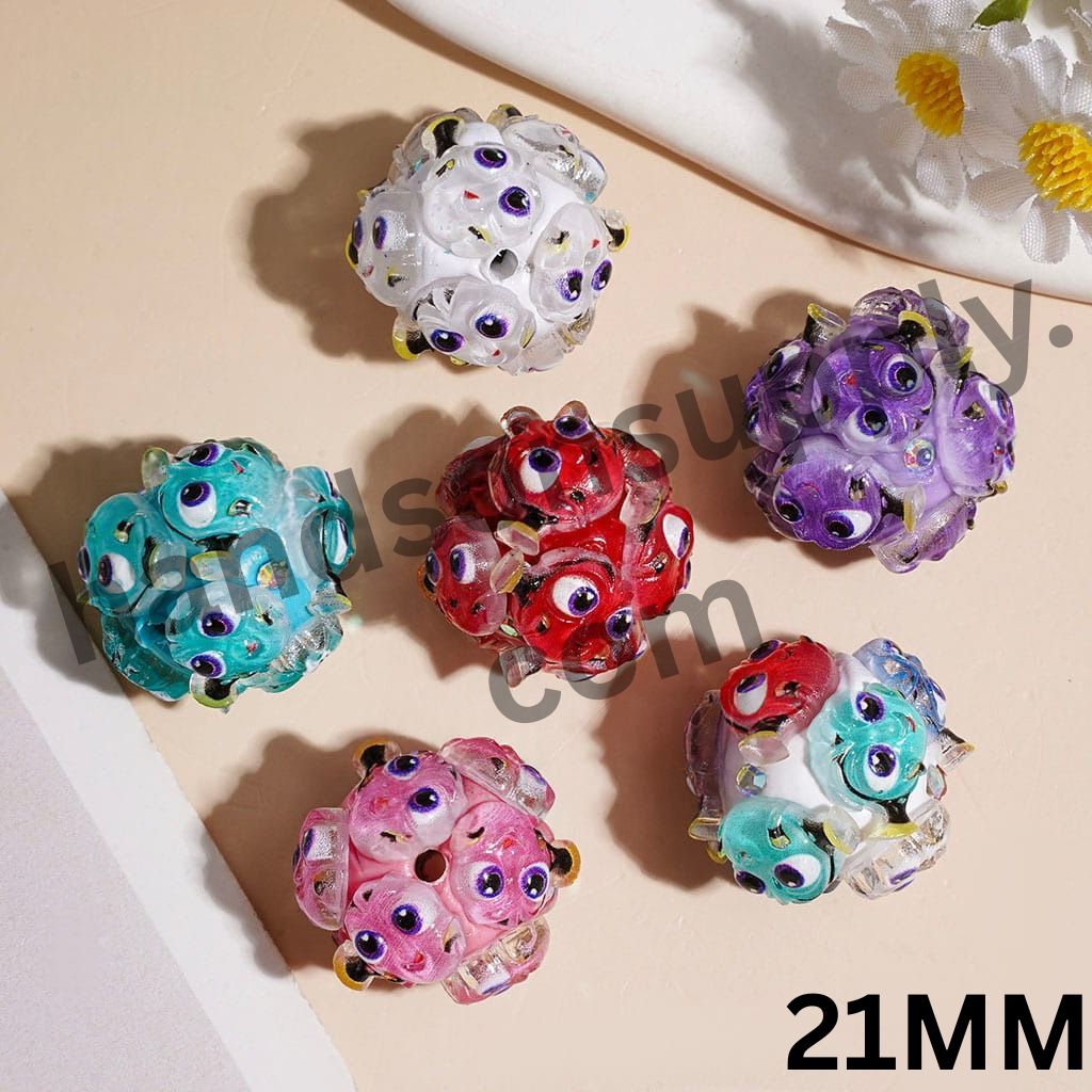 Charming Multicolor Quirky Fish Character Series with Sparkling AB Rhinestones Clay Beads, 21MM, Random Mix