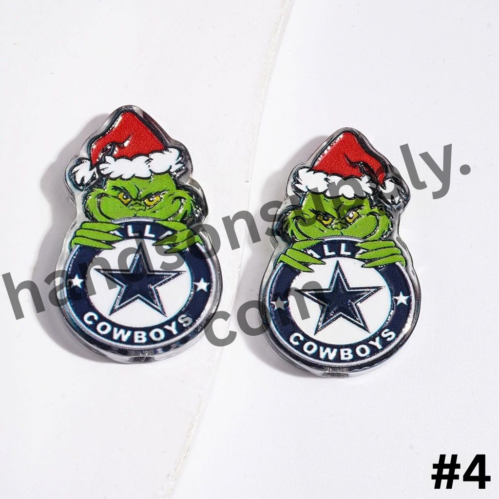 Festive Christmas Green Character with American Football Team Design Acrylic Beads, 18*28MM