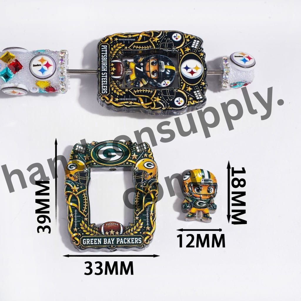 American Football Team Design Hollow Square Photo Frames and Athlete-Shaped Acrylic Beads Collection Set