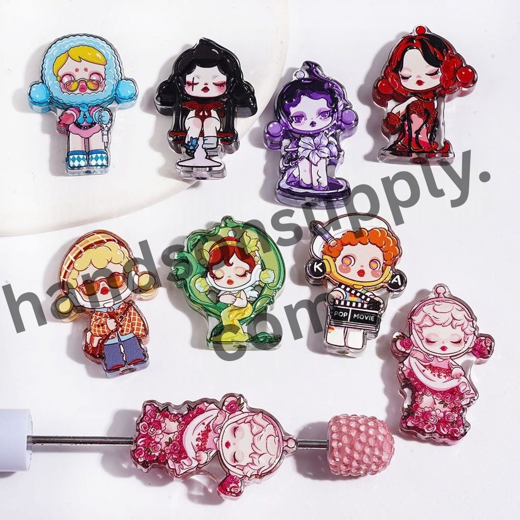 Dark Fantasy Cartoon-Style Girl Doll Characters Series Semi-Clear Acrylic Beads, Diverse Designs, Random Mix