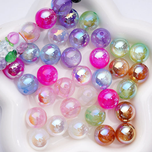 Round Cat Eye Glitter Double Side Acrylic Beads, Random Mix, 16MM