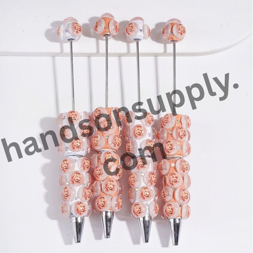 American Country Singer Profile Portraits with Sparkling AB Rhinestones, Light Orange and White Beadable Clay Pens